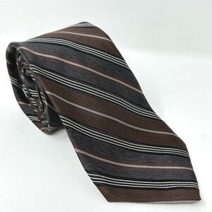 Joseph By Jos A Bank Silk Stripe Tie Brown‎ Grey White Textured Italian Made